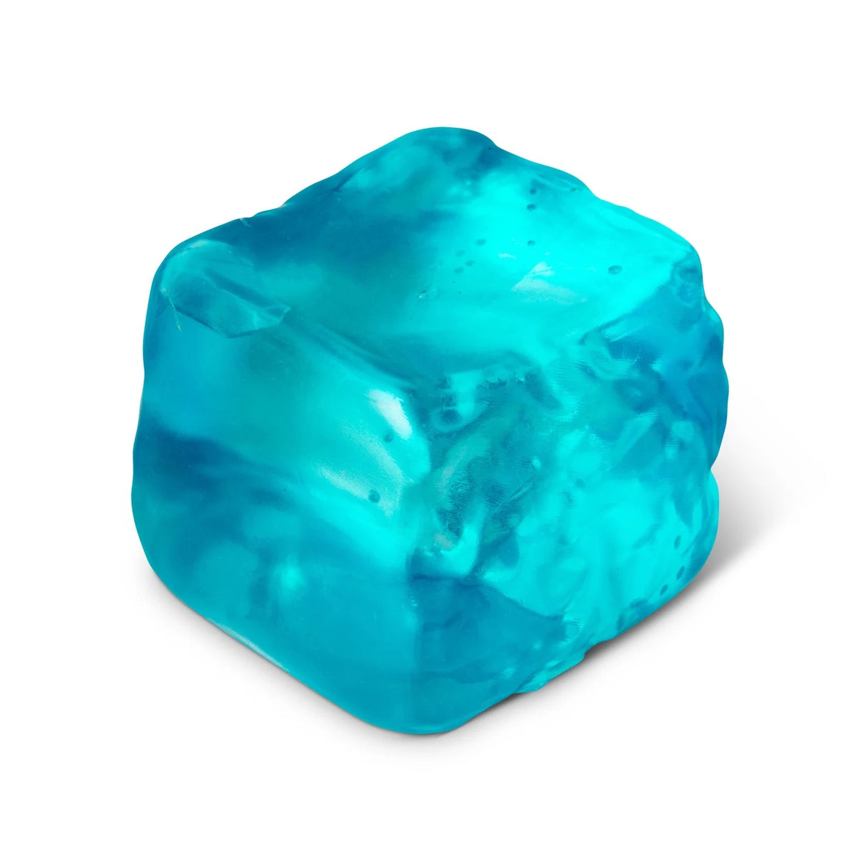 Blue translucent Scrunchems Sugar Cube on a white background