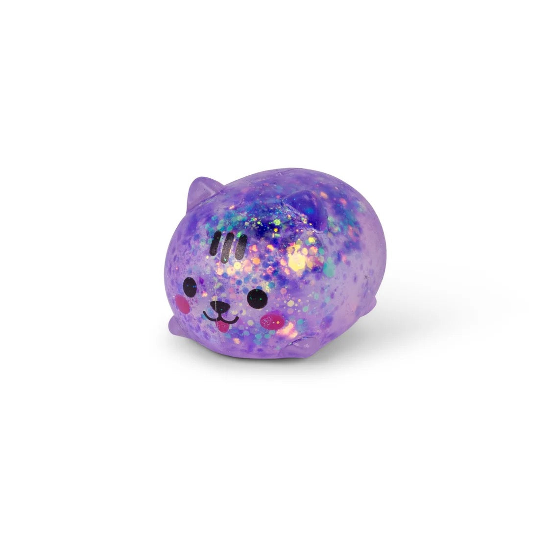 Purple glittery cat-shaped toy on a white background