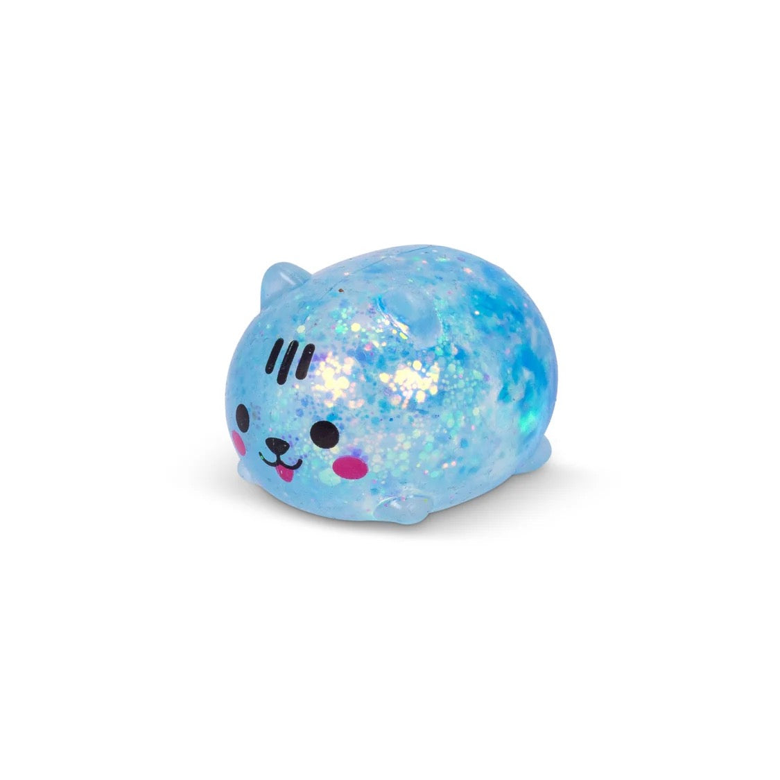 Glittery blue cat-shaped toy on a white background