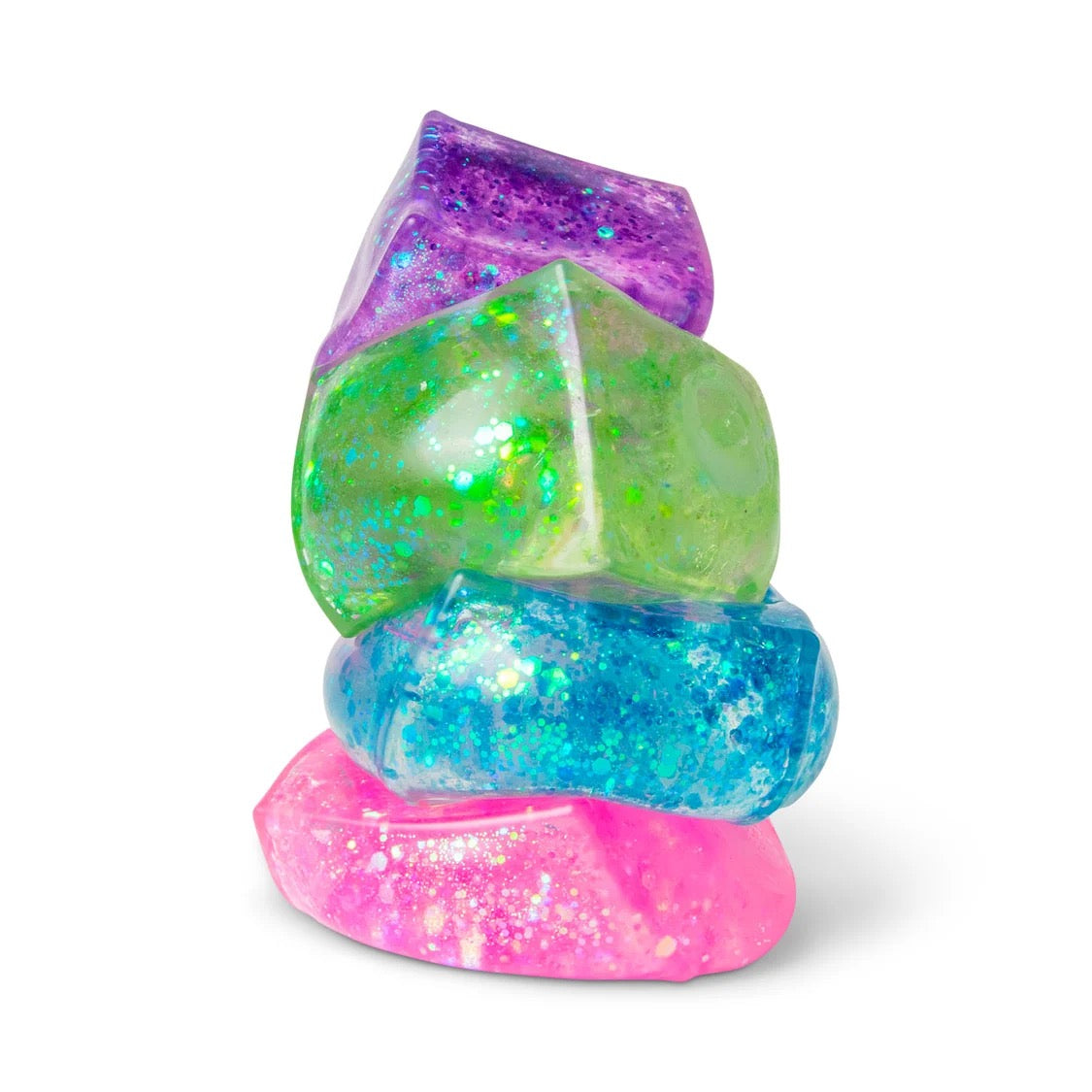 Stack of colourful Scrunchems Glitter Cube on a white background