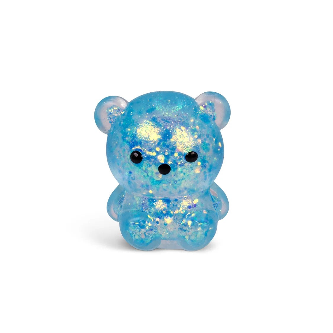 Glittery blue Scrunchems Squishy Sugar Bear on a white background