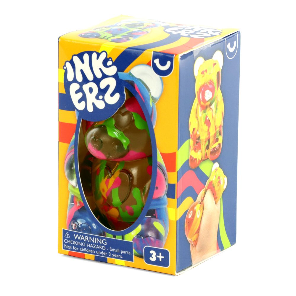 Colorful toy packaging with 'INK ERZ' branding on a white background
