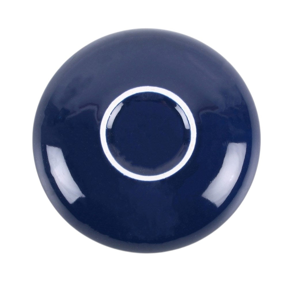 A glossy dark blue trinket dish base viewed from directly above, on a plain white background.