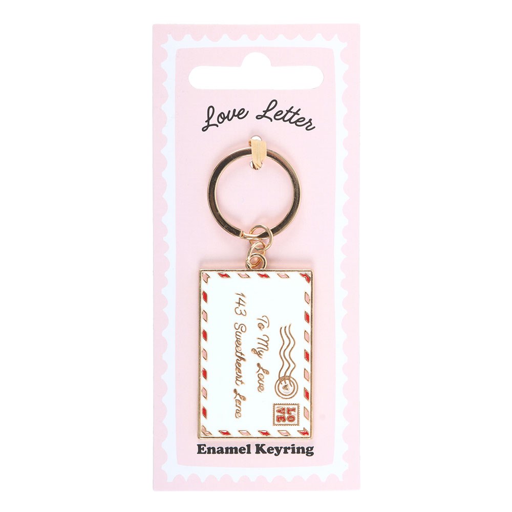 Enamel keyring on a pink card with 'Love Letter' text
