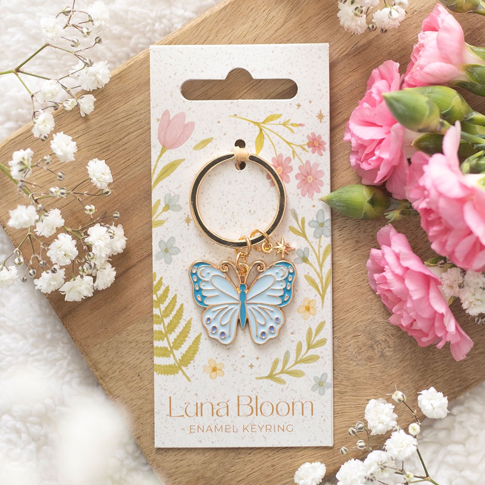 Blue enamel butterfly keyring