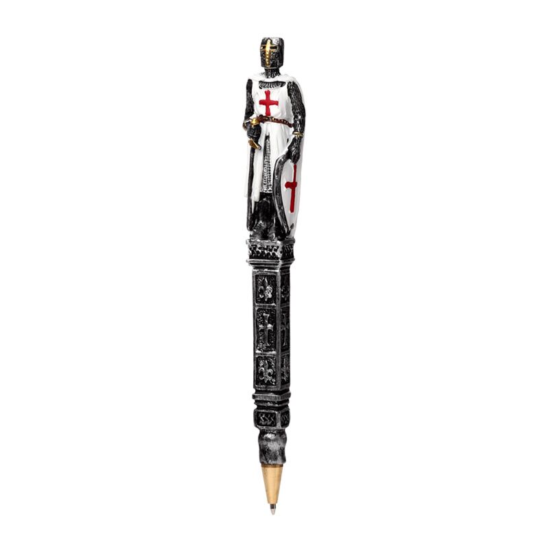 Decorative pen with a knight design on a white background