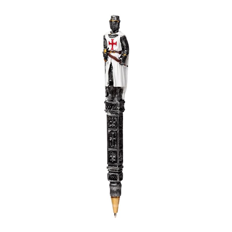 Pen with a knight figure on top against a white background