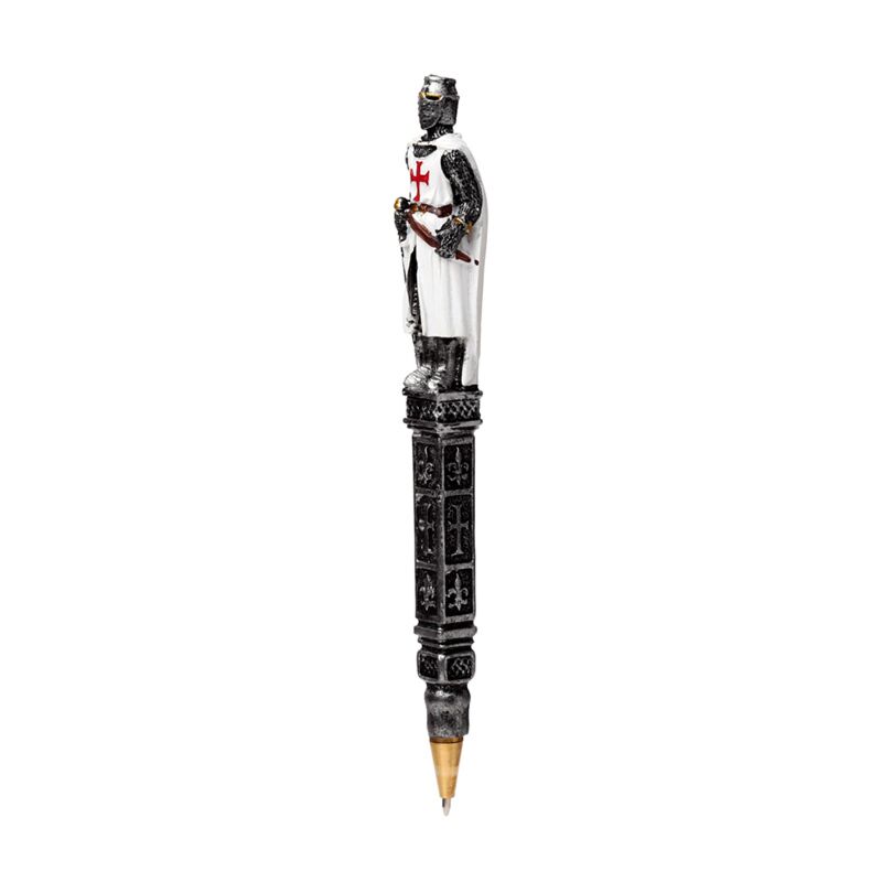 Decorative pen with a knight figure on a white background