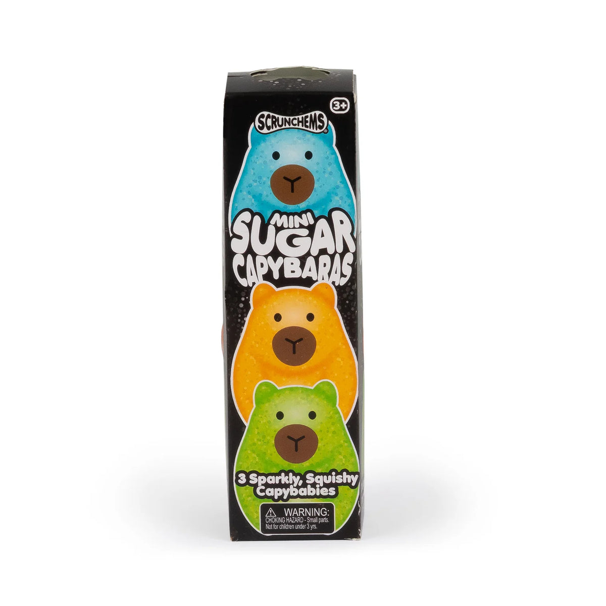 Box of mini Sugar Capybaras toys with colorful illustrations on a white background