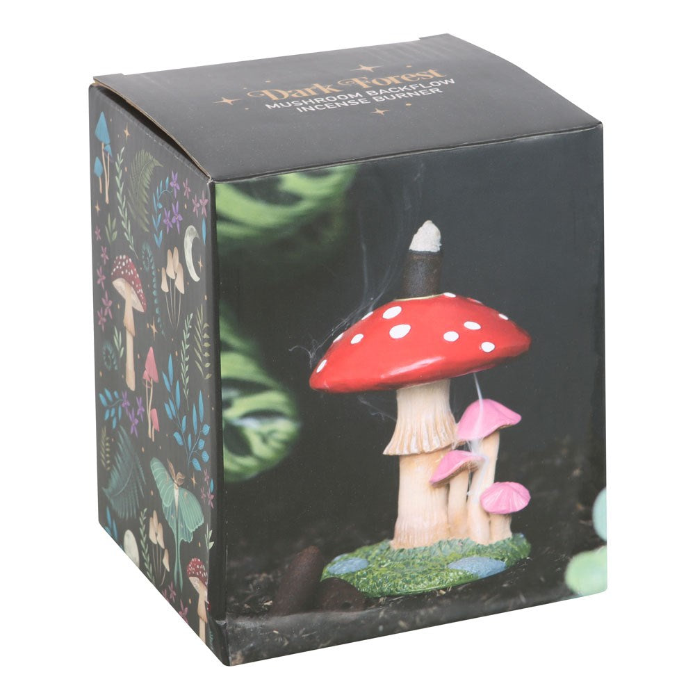 Mushroom-shaped product with a red cap and white spots on a decorative box.