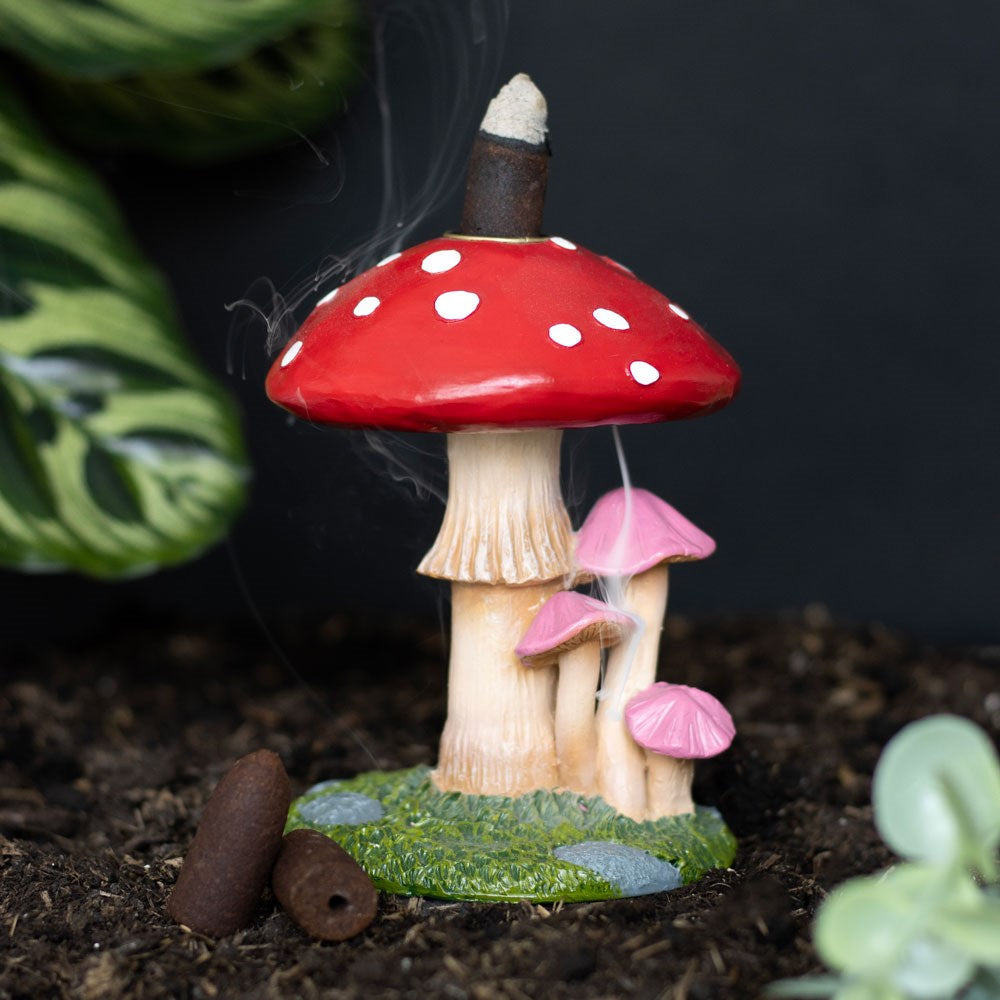 Mushroom back flow burner red topped white spotted mushroom