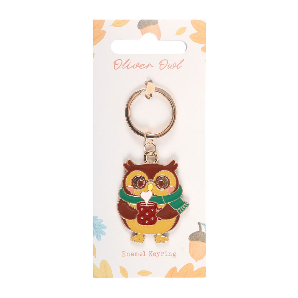 Owl keychain on a branded card with 'Oliver Owl' text