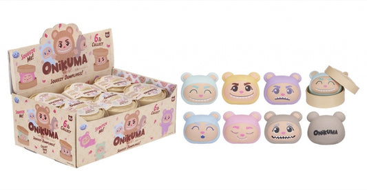 Box of Onikuma squishy dumplings products with various expressions on a white background