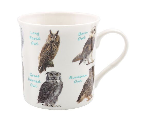 Mug with pictures of a variety of Owl breeds
