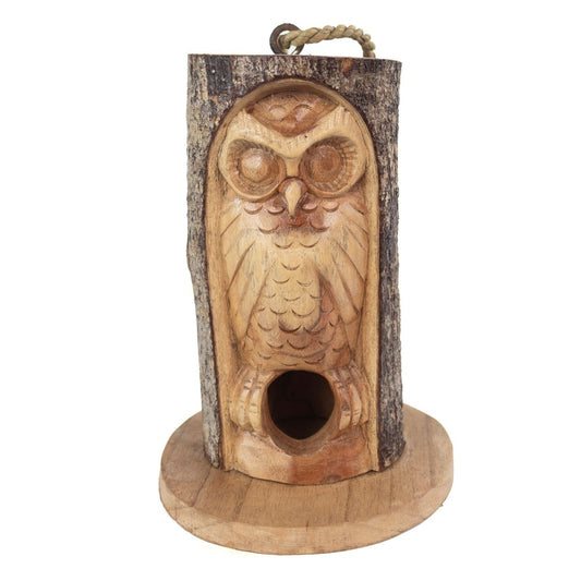 Pine Wood Closed Eye Owl Bird House front