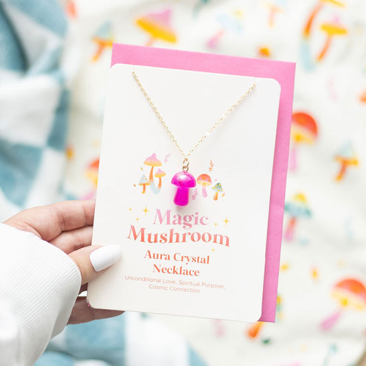 Pink Crystal Mushroom Necklace Greeting Card