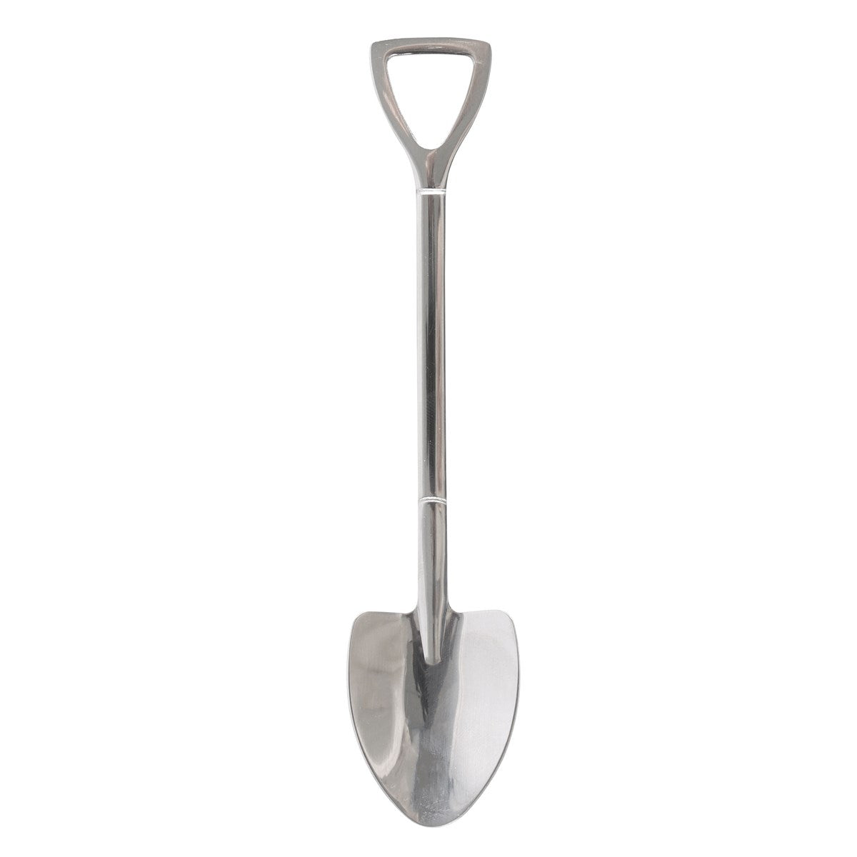 Metal shovel spoon with a d-shaped handle on a white background