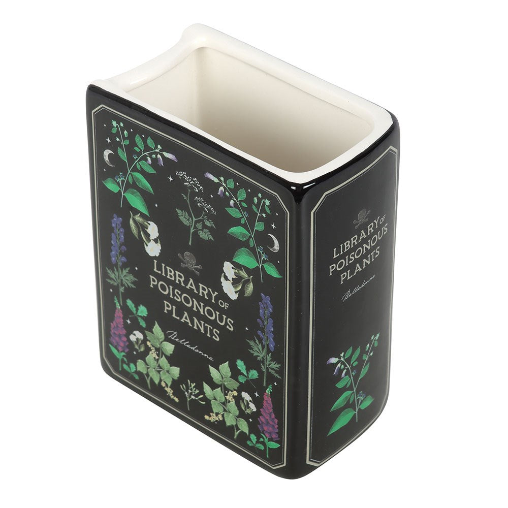 Decorative container with botanical design and text on a white background