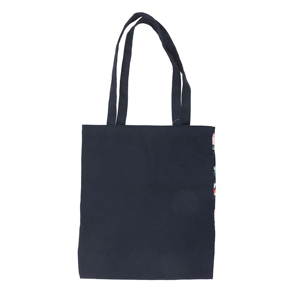 Black tote bag on a white background