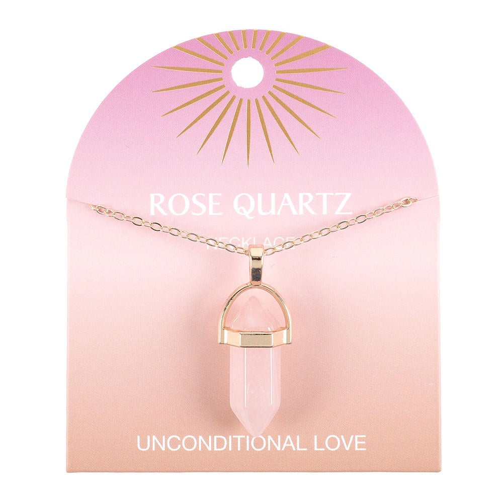 Rose Quartz Crystal Pendant Necklace front