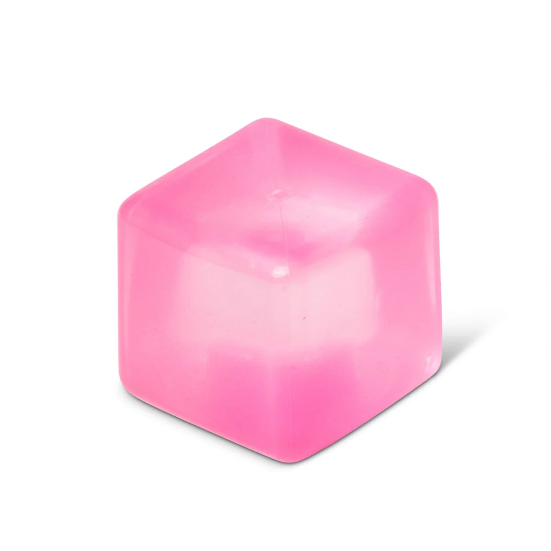 A translucent pink sugar cube toy, shown on a plain white background.