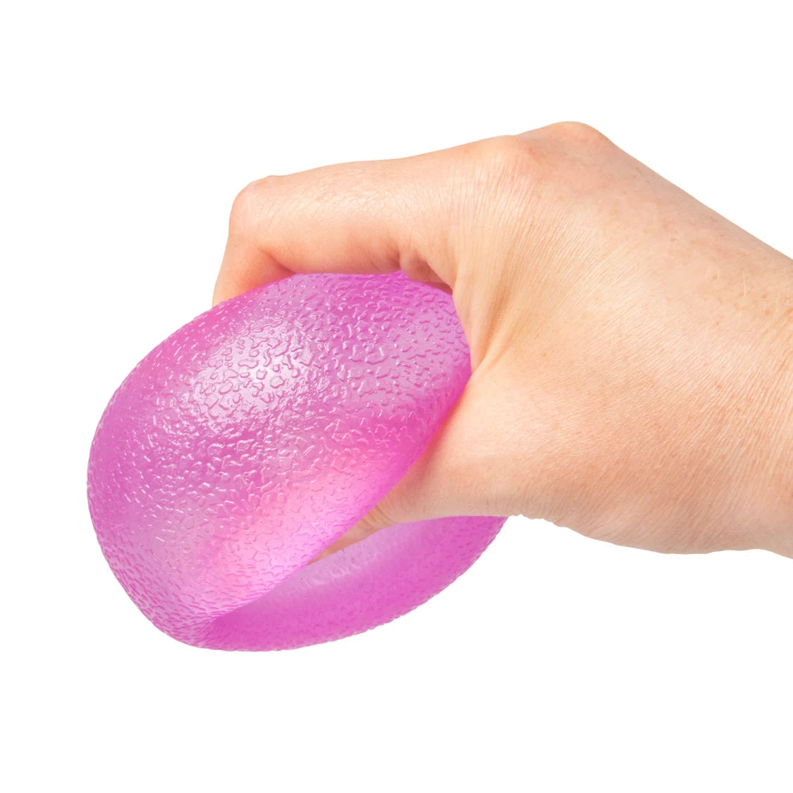 Hand holding a pink Scrunchems Squishy Sugar Drop against a white background