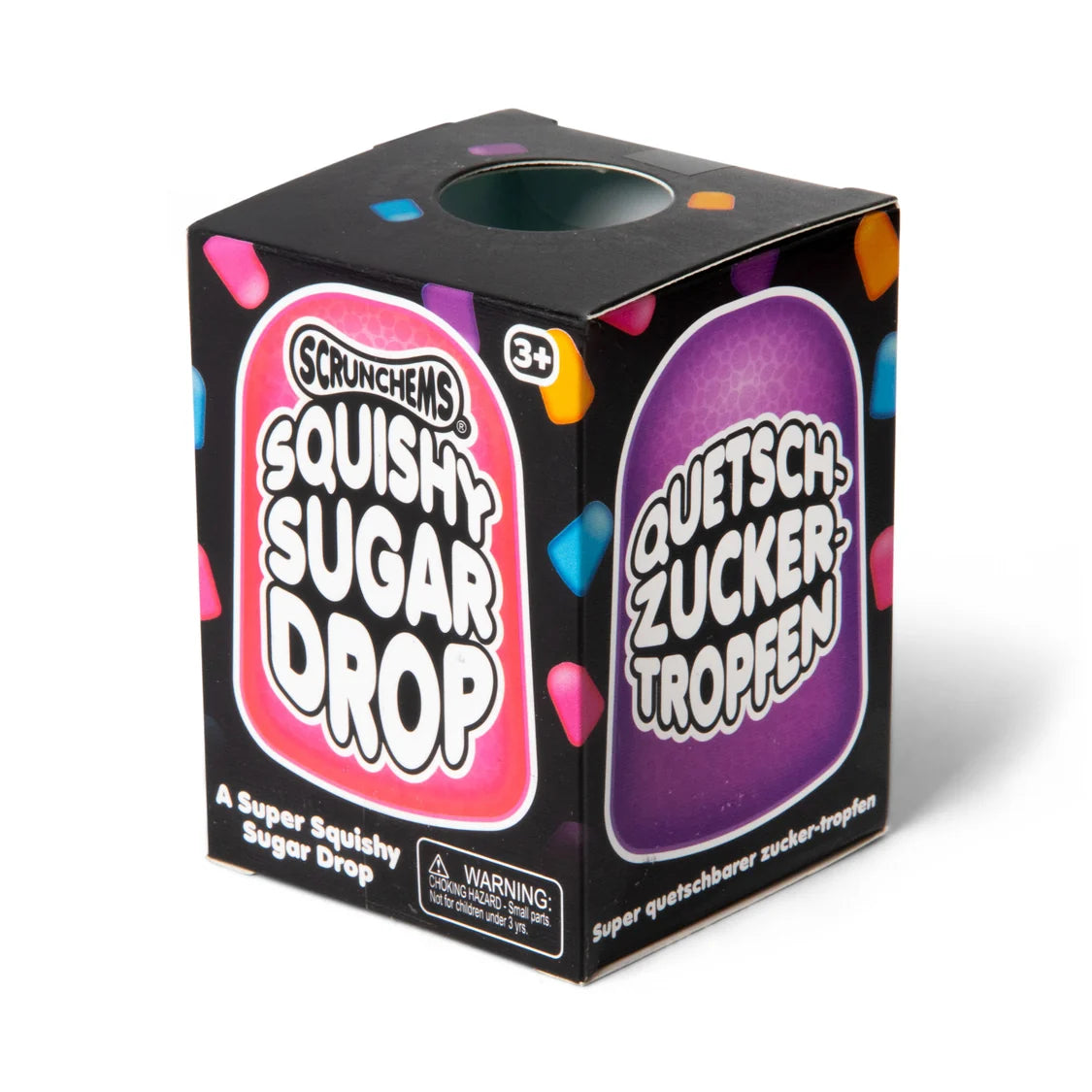 Box of Scrunchems Squishy Sugar Drop with colorful design on a white background