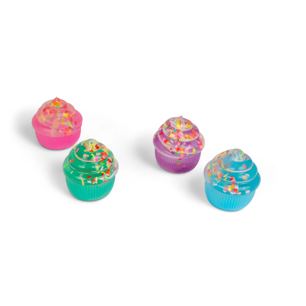 Four colourful Scrunchems Sugar Cupcake on a white background