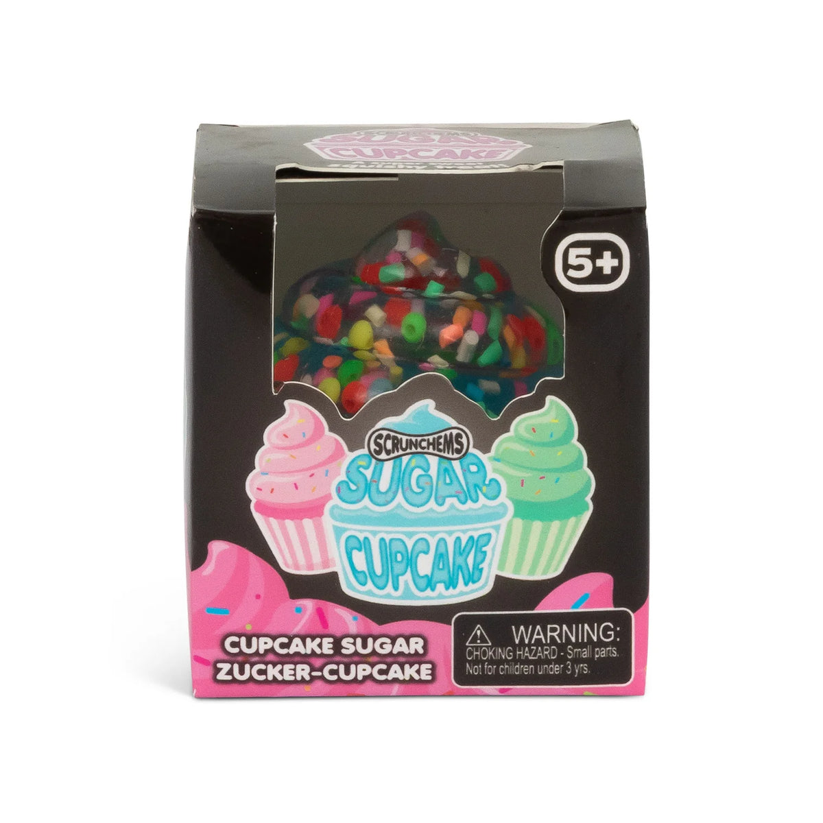 Packaged cupcake-themed Scrunchems Sugar Cupcake with colourful sprinkles on a white background