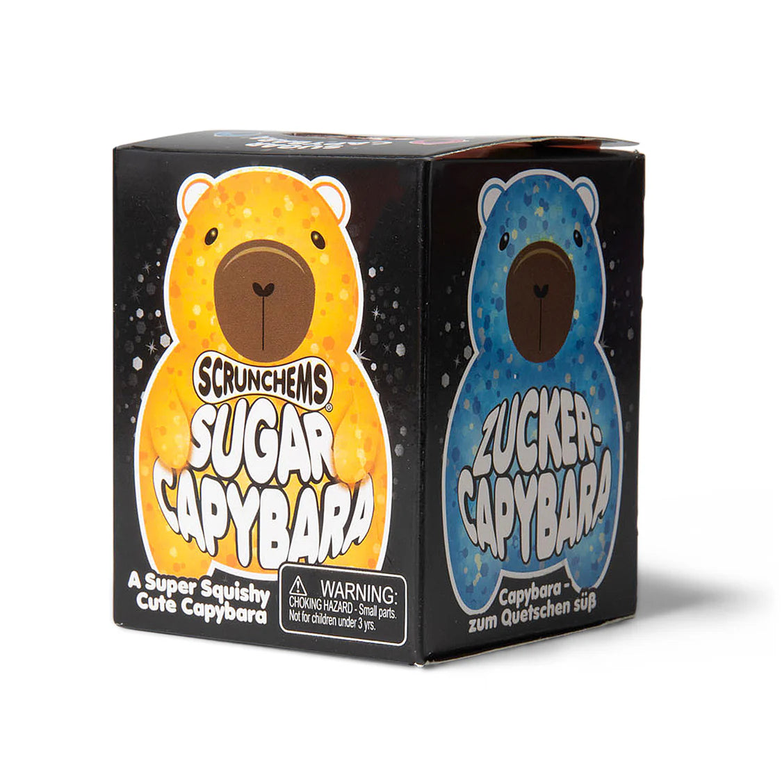 Box of Scrunchems Sugar Capybara and Zucker-Capybara with colorful designs on a white background