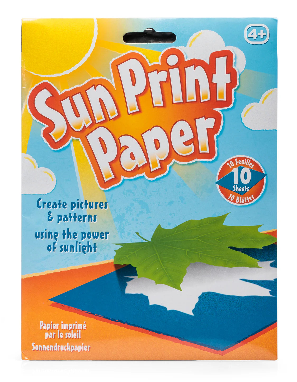 Sun print paper packaging with a leaf and colorful design