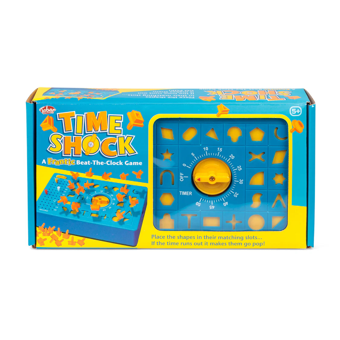 Box of 'Time Shock' game with blue and yellow design
