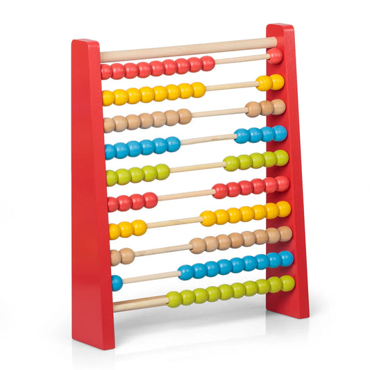 Colorful abacus toy with red frame on a white background