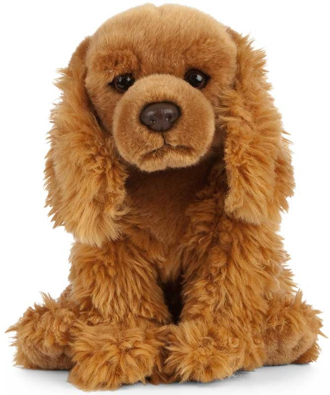 Brown plush dog toy on a white background