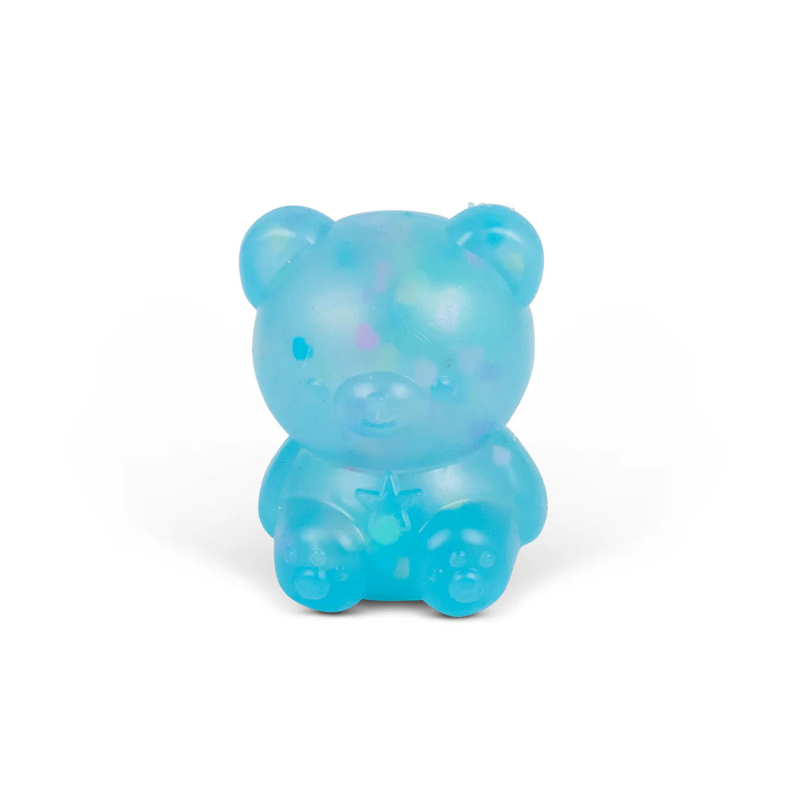 A small translucent blue bear-shaped Scrunchems Kind Heart Squish Bear with a star detail on its chest, photographed against a clean white background.