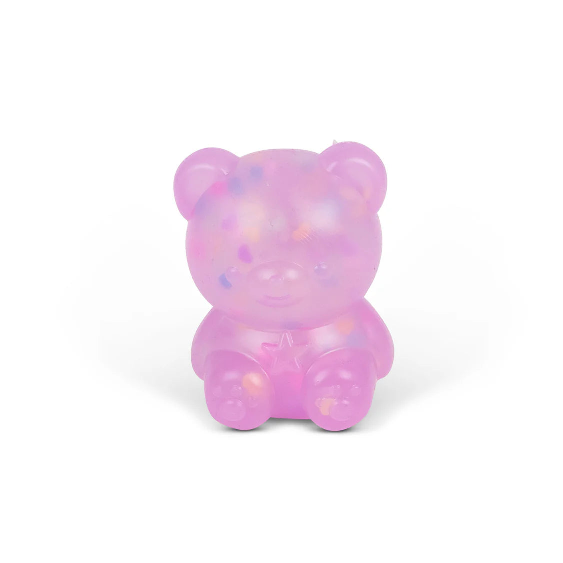 Pink gummy Scrunchems Kind Heart Squish Bear on a white background