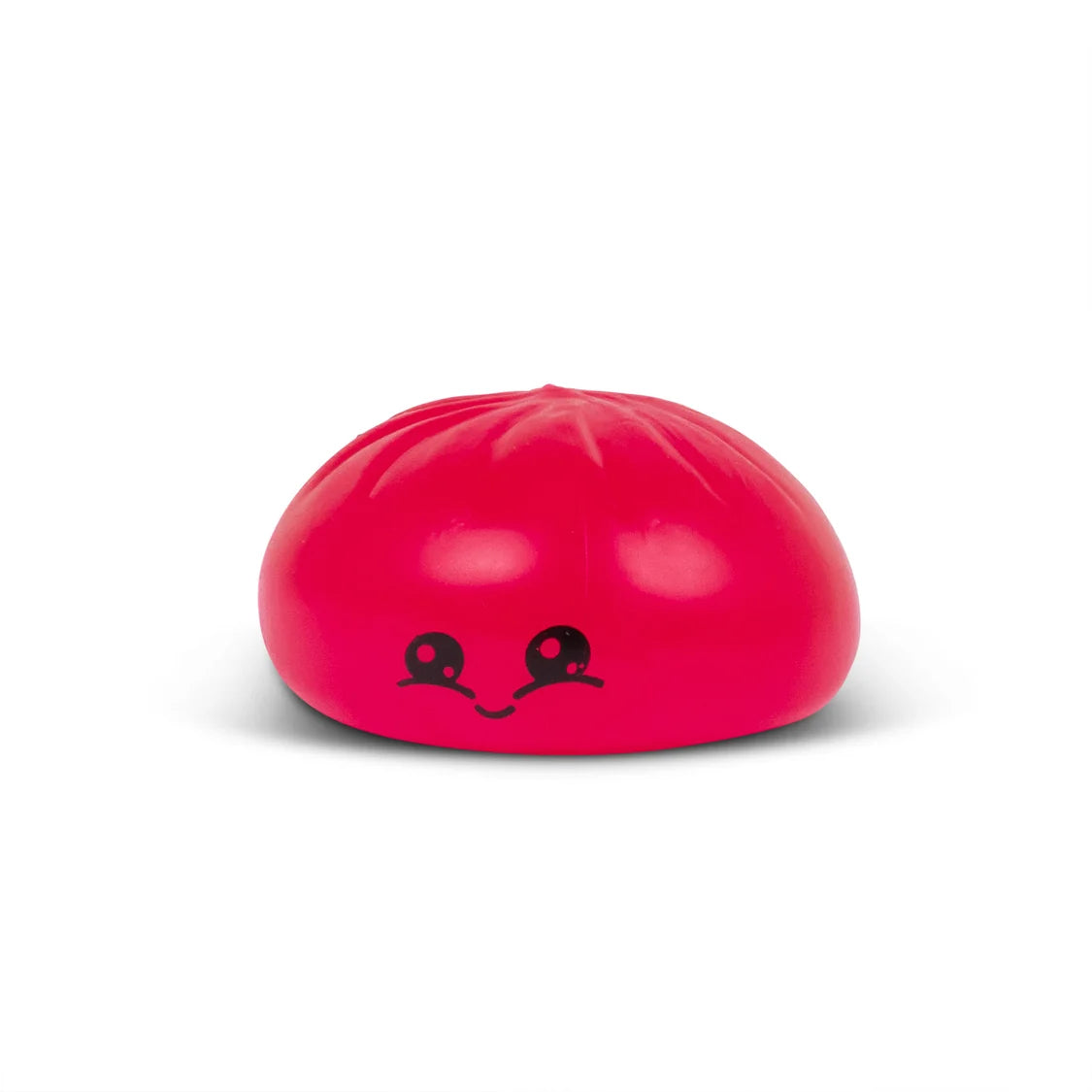 A bright pink, dumpling-shaped squishy toy with a cute cartoon face, shown on a clean white background.