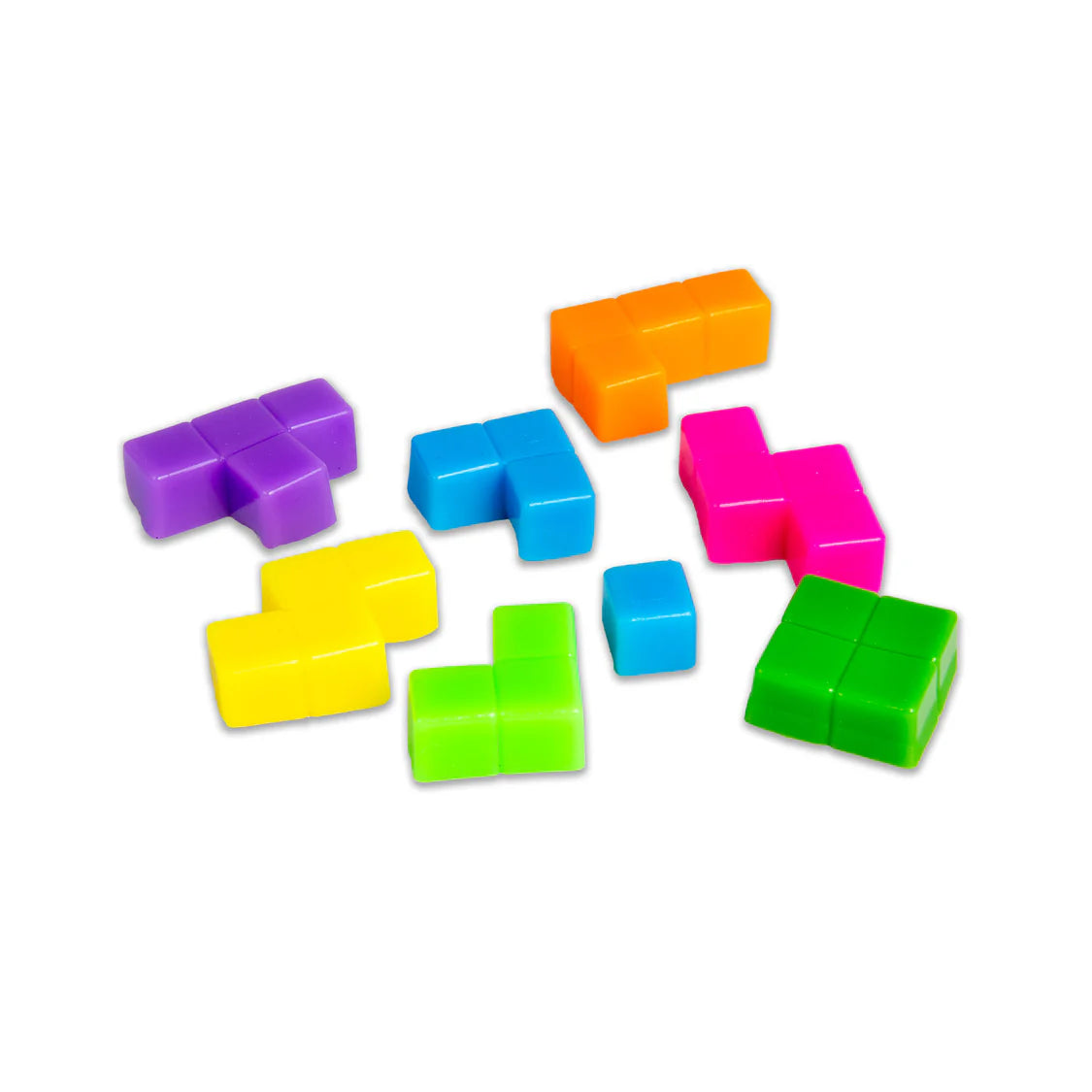 Colorful squishy puzzle cube on a white background