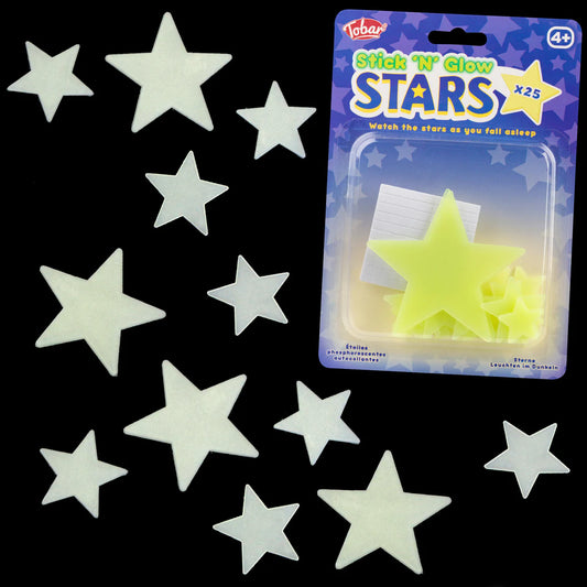 Glowing stars on a black background with their packaging.