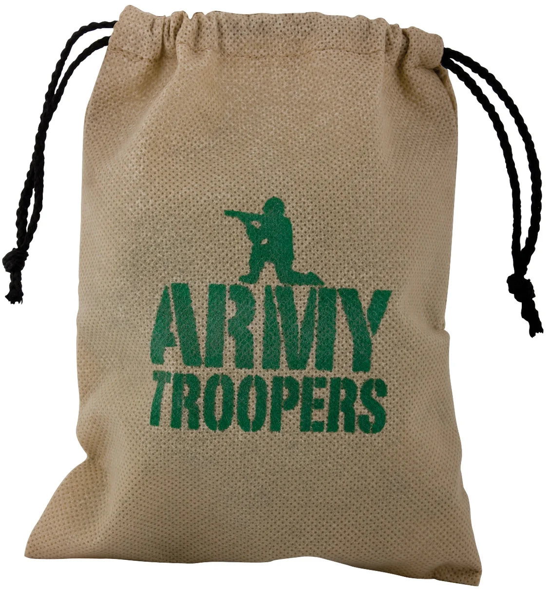 Beige drawstring bag with 'Army Troopers' text and logo on a white background